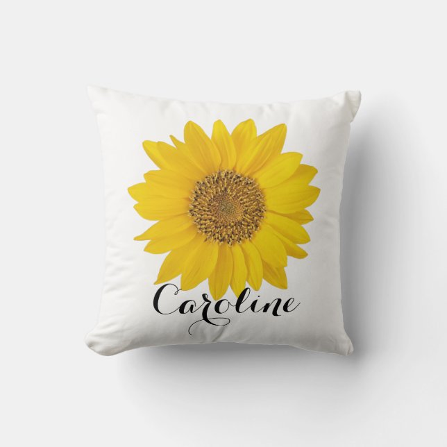 Yellow Sunflower with Custom Name Cushion (Front)