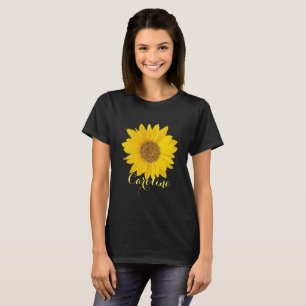 Yellow Sunflower with Custom Name Dark T-Shirt