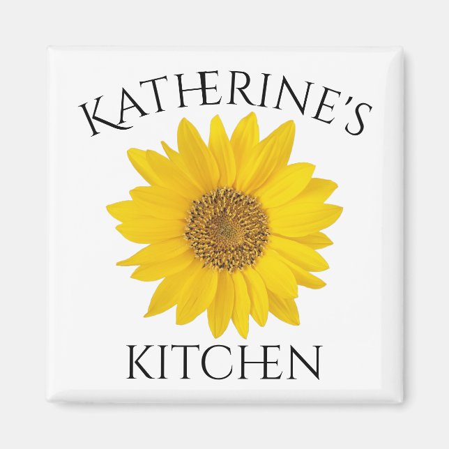Yellow Sunflower with Custom Name Kitchen Magnet (Front)