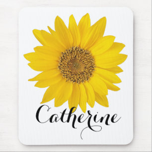 Yellow Sunflower with Custom Name Mouse Mat
