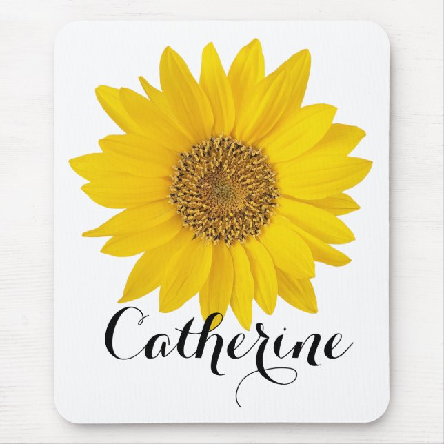 Yellow Sunflower with Custom Name Mouse Mat (Front)