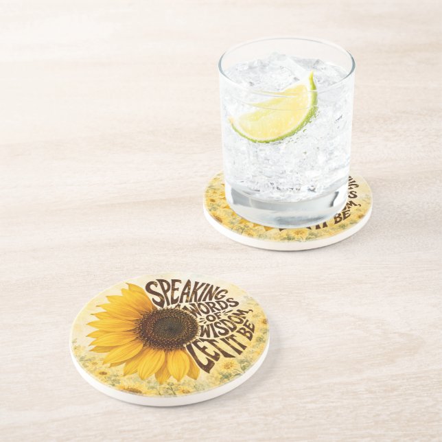 Yellow Sunflower with Inspirational Quote Coaster (Side)