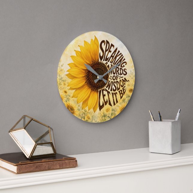 Yellow Sunflower with Inspirational Quote Large Clock (Office)