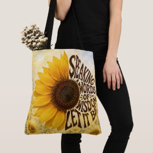 Yellow Sunflower with Inspirational Quote Tote Bag