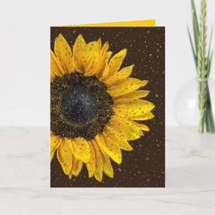 yellow sunflower with raindrops thinking of you card