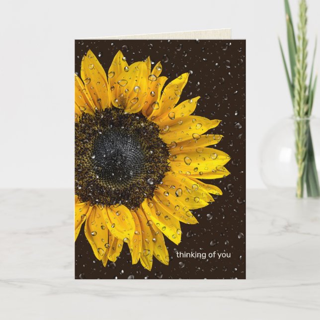 yellow sunflower with raindrops thinking of you card (Front)