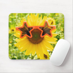 Yellow Sunflower with Sunglasses Mouse Mat