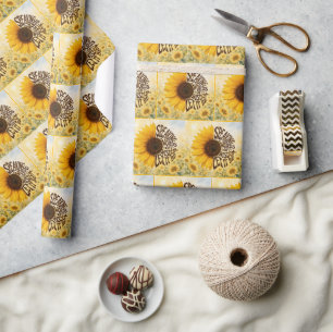 Yellow Sunflower with Uplifting Quote Wrapping Paper