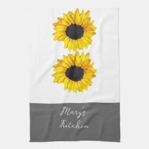 yellow sunflowers add custom text cheerful tea towel