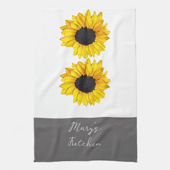 yellow sunflowers add custom text cheerful   tea towel (Vertical)