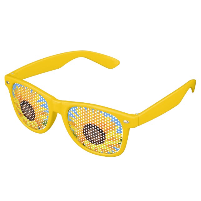 Yellow Sunflowers Against Sun on Blue Sky - Summer Retro Sunglasses (Angled)