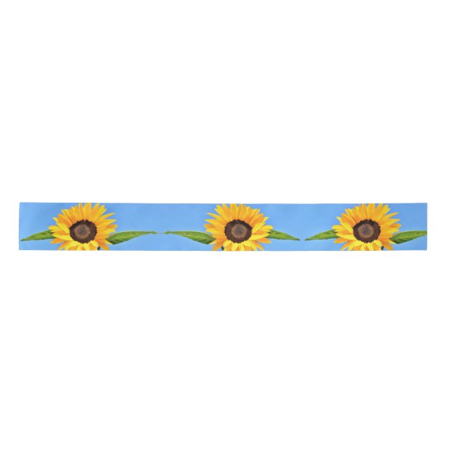 Yellow Sunflowers Against Sun on Blue Sky - Summer Satin Ribbon (Front)