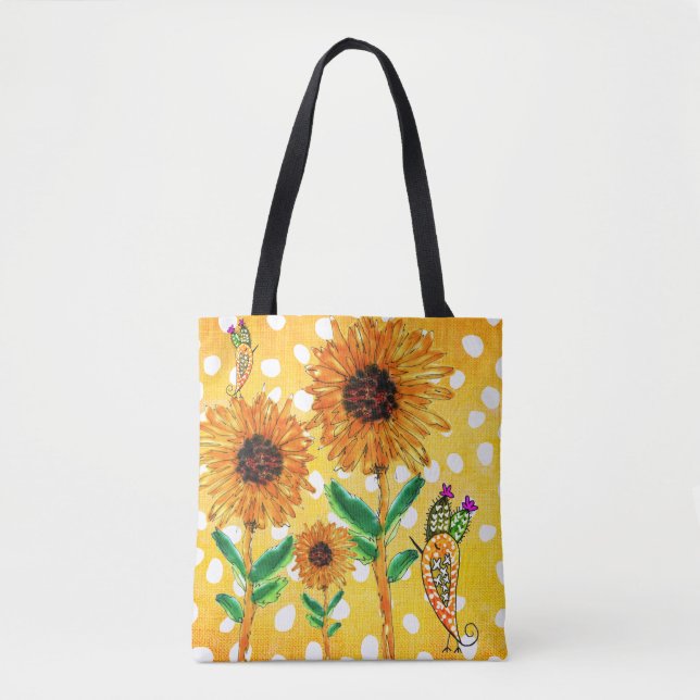 Yellow Sunflowers and a Bird Tote Bag (Front)