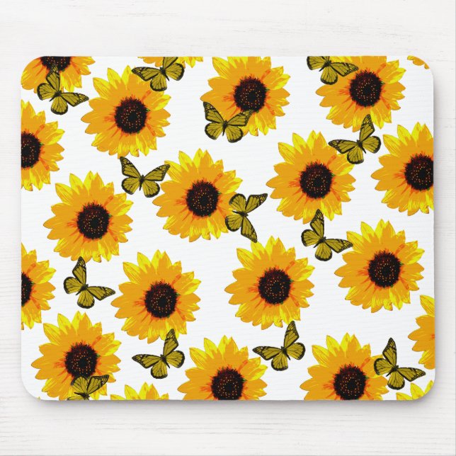 Yellow Sunflowers And Butterflies, Mousepad (Front)