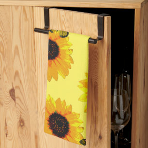 Yellow Sunflowers And Butterflies, Tea Towel