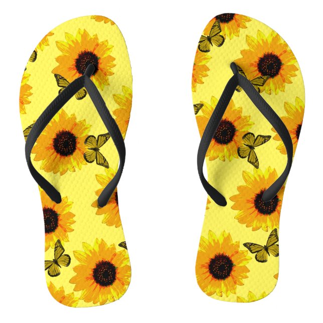 Yellow Sunflowers And Butterflies, Thongs (Footbed)