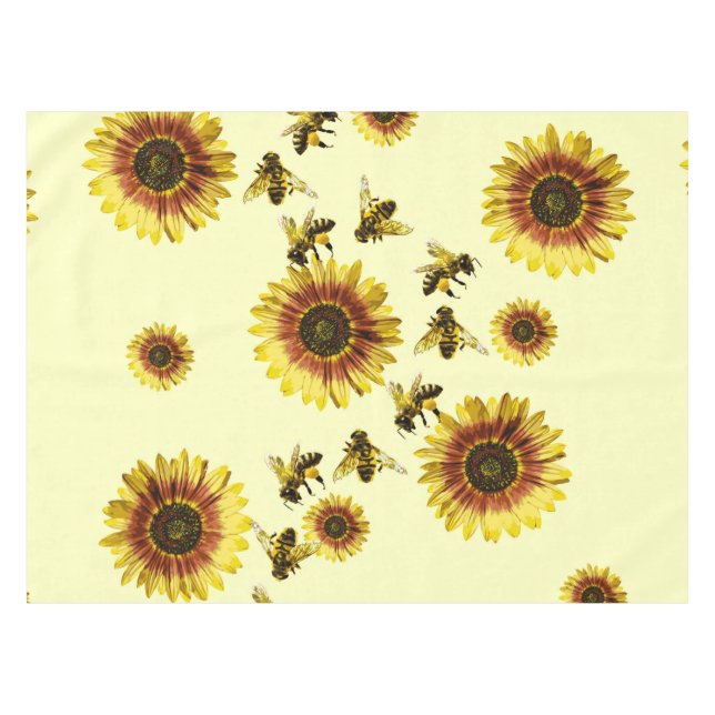 Yellow Sunflowers and Honey Bees Summer Pattern Tablecloth (Front (Horizontal))
