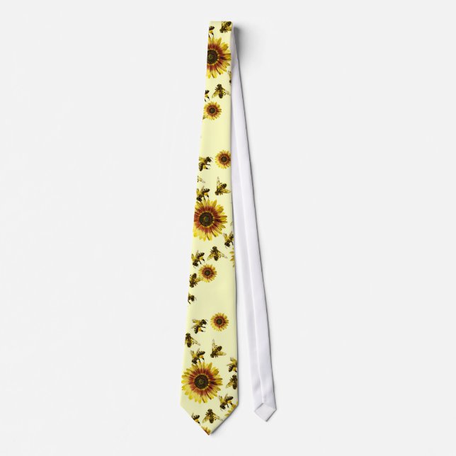 Yellow Sunflowers and Honey Bees Summer Pattern Tie (Front)