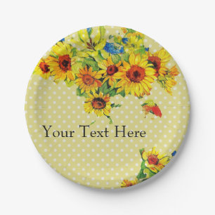Yellow Sunflowers and Polka dot  Paper Plate