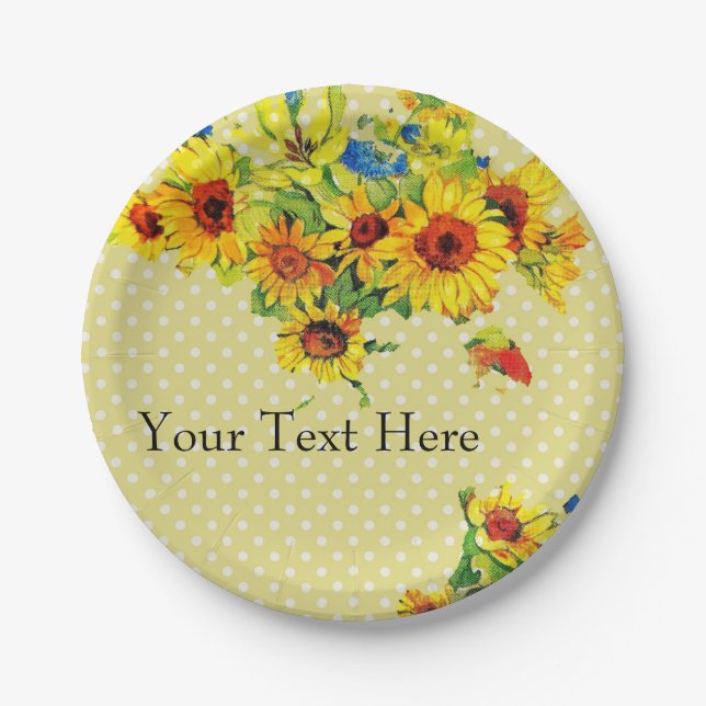 Yellow Sunflowers and Polka dot  Paper Plate (Front)