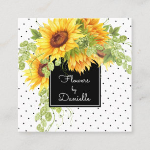 Yellow Sunflowers and Polka Dots Floral Square Business Card