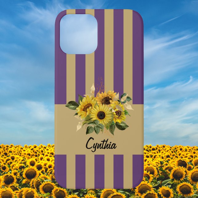 Yellow Sunflowers and Purple and Gold Stripes Case-Mate iPhone Case (Creator Uploaded)