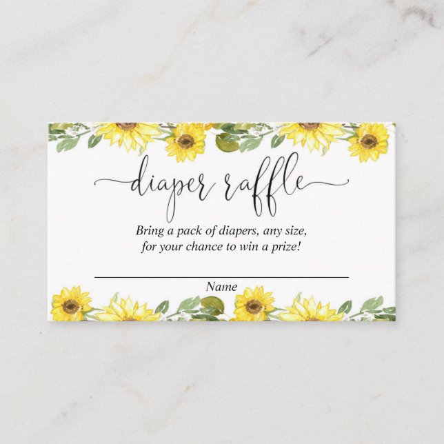 Yellow sunflowers baby shower diaper raffle cards (Front)