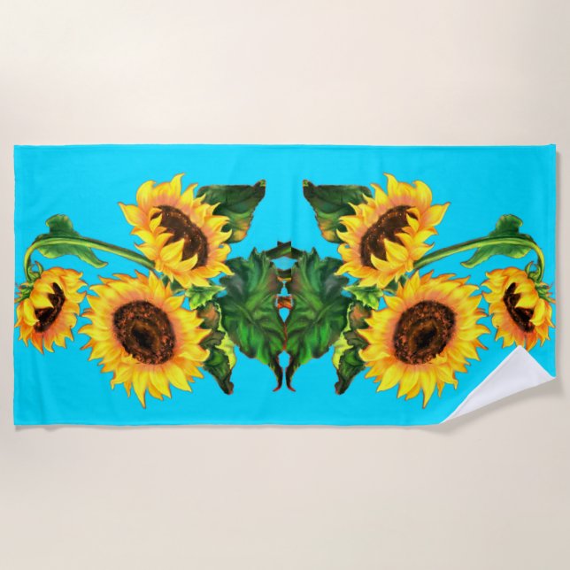 Yellow Sunflowers Beach Towel (Front)