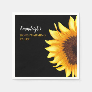 Yellow Sunflowers Black Housewarming Party Napkin