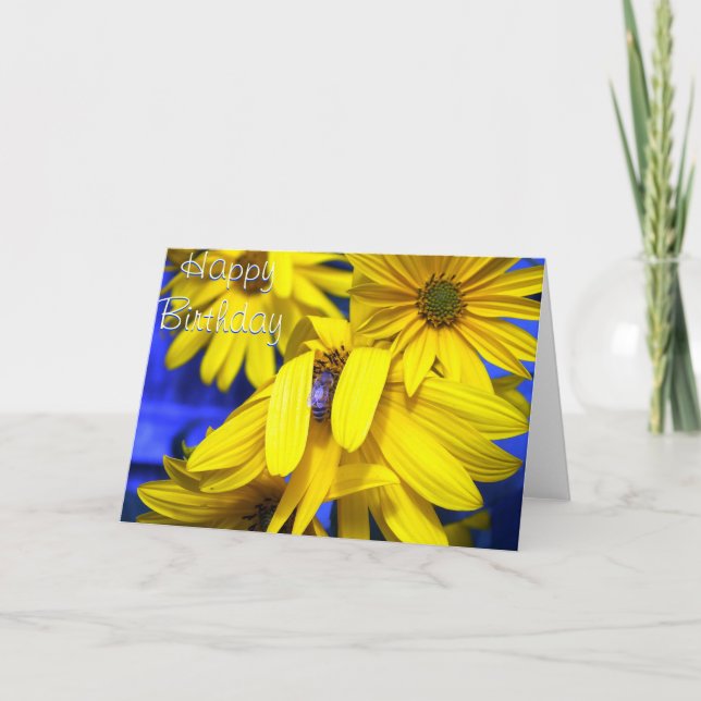 Yellow Sunflowers, Blue Bee -Birthday Card (Front)