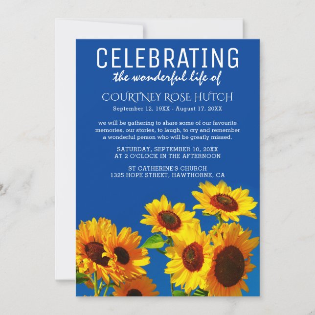 Yellow Sunflowers & Blue Skies Celebration of Life Invitation (Front)