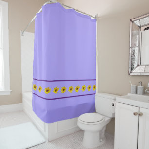 Yellow Sunflowers Border on Purple  Shower Curtain