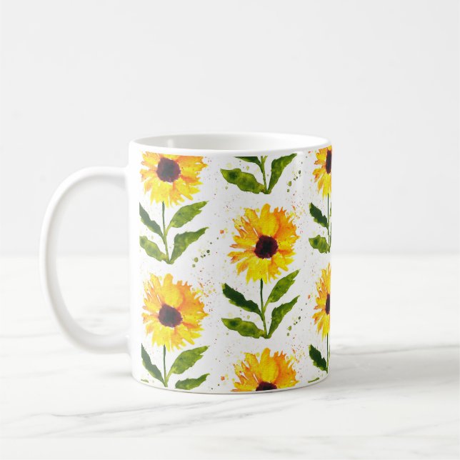 Yellow Sunflowers Brown Rustic Floral watercolor Coffee Mug (Left)