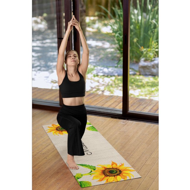 Yellow Sunflowers Brown Rustic Floral Yoga Mat (Creator Uploaded)