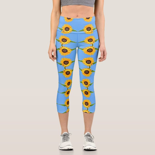 Yellow Sunflowers Capri Leggings (Front)