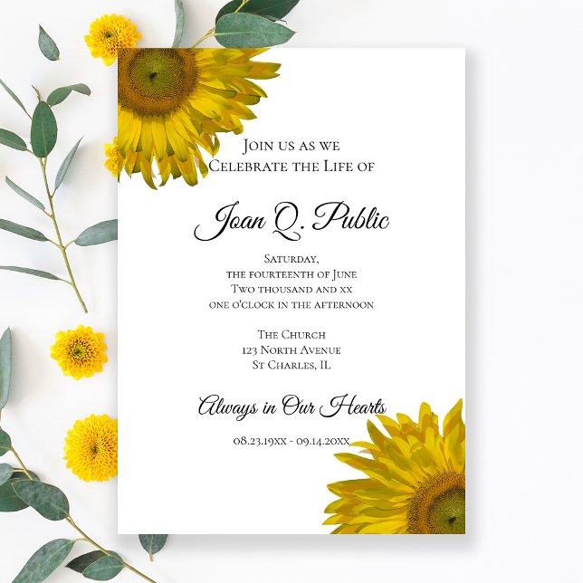 Yellow Sunflowers Celebration of Life Memorial Invitation (Creator Uploaded)