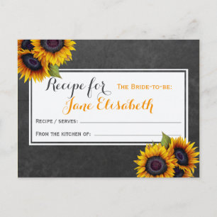 Yellow sunflowers chic bride to be recipe card