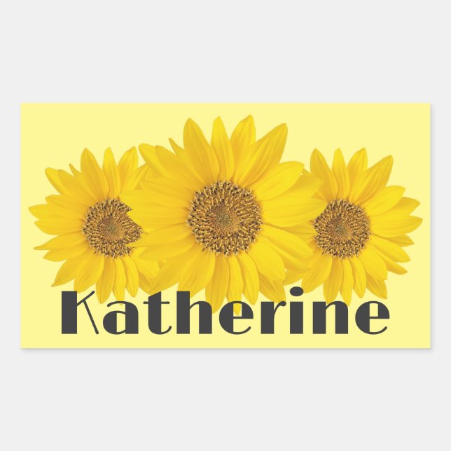 Yellow Sunflowers Custom Name Rectangular Sticker (Front)
