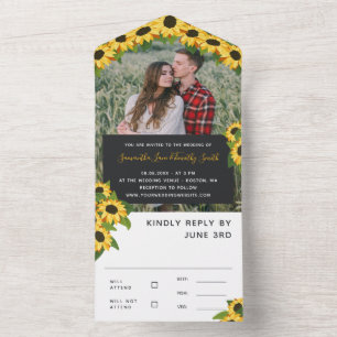Yellow Sunflowers Custom Photo Wedding All In One Invitation