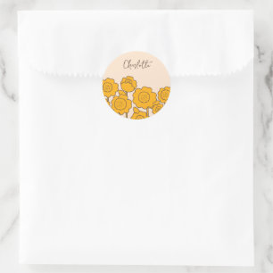 Yellow Sunflowers Customisable Name Classic Round Sticker
