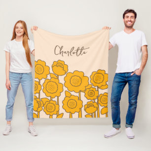 Yellow Sunflowers Customisable Name Fleece Blanket