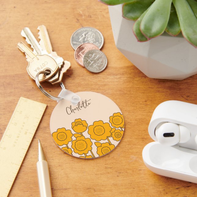  Yellow Sunflowers Customisable Name     Key Ring (Desk)
