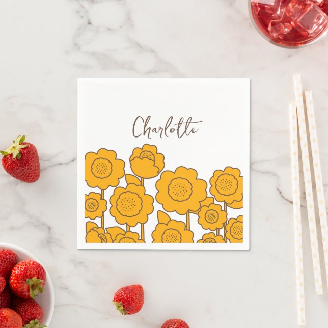  Yellow Sunflowers Customisable Name     Napkin (Insitu)