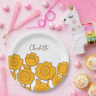  Yellow Sunflowers Customisable Name     Paper Plate