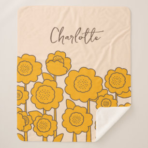  Yellow Sunflowers Customisable Name     Sherpa Blanket