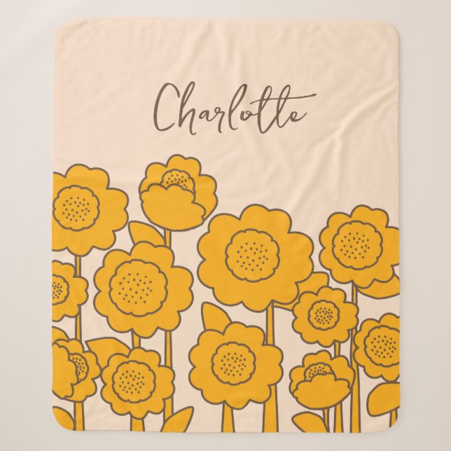  Yellow Sunflowers Customisable Name     Sherpa Blanket (Front)