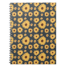 Yellow Sunflowers Dark Blue Pattern