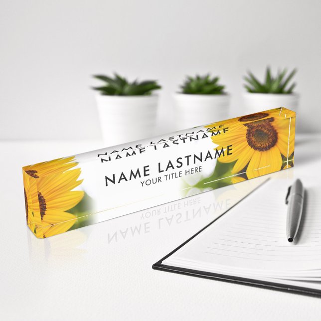 Yellow Sunflowers Floral Botanical White Title Nameplate (Creator Uploaded)