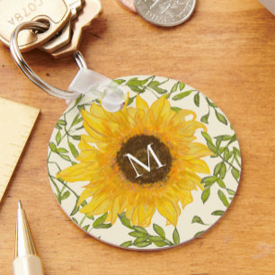 Yellow Sunflowers Floral custom monogram Key Ring