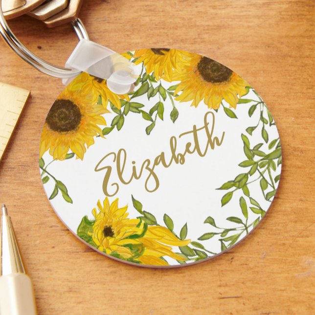 Yellow Sunflowers Floral custom name Key Ring (Creator Uploaded)
